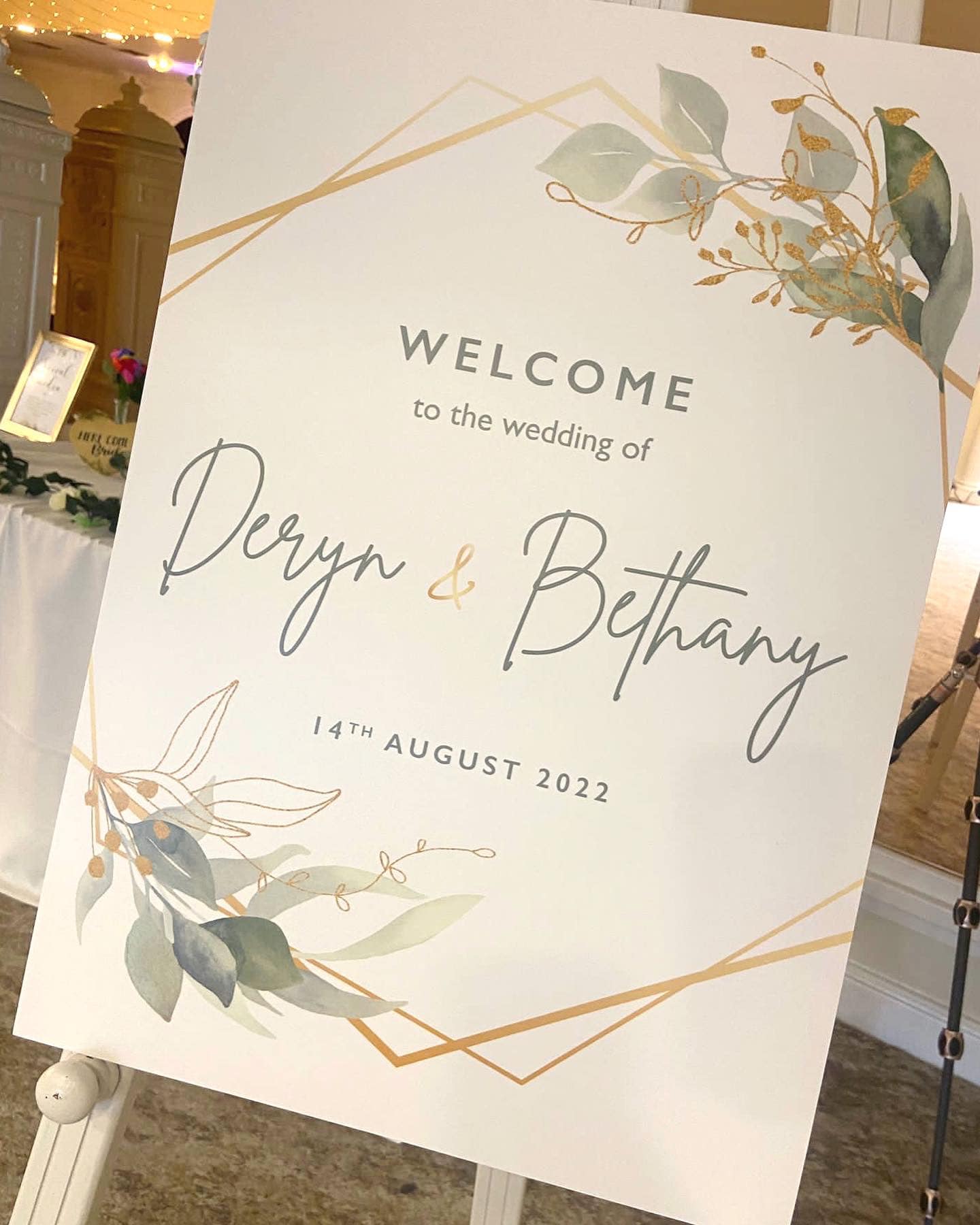 Foliage and gold geometric Welcome board