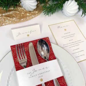 Christmas table stationery - napkin wrap, place card, menu