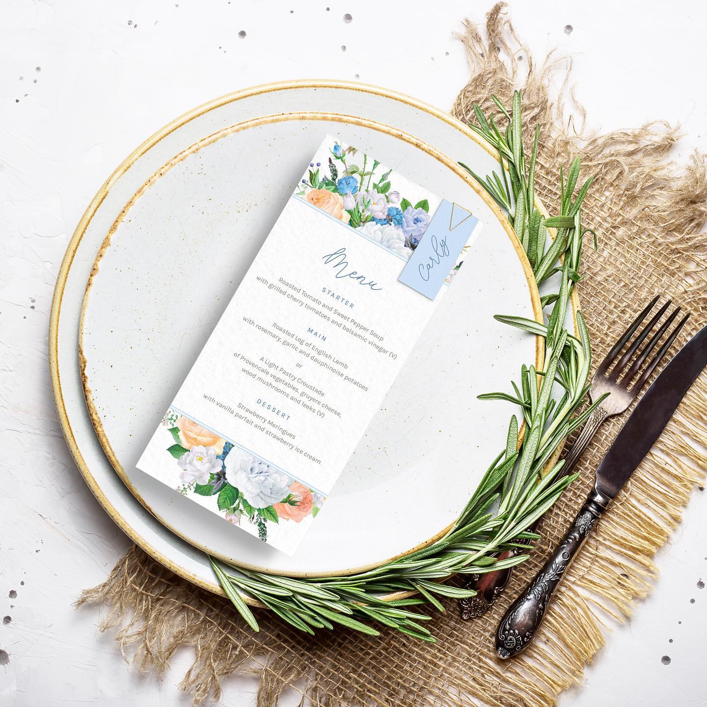 Personalised floral menu card