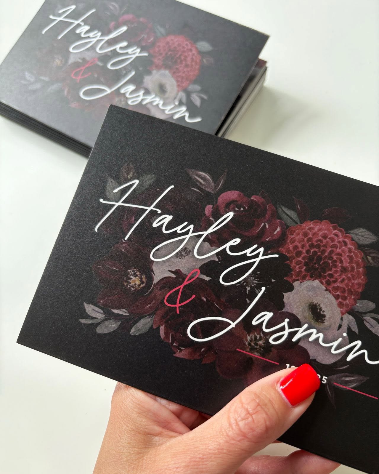 Black and burgundy floral concertina wedding invitations