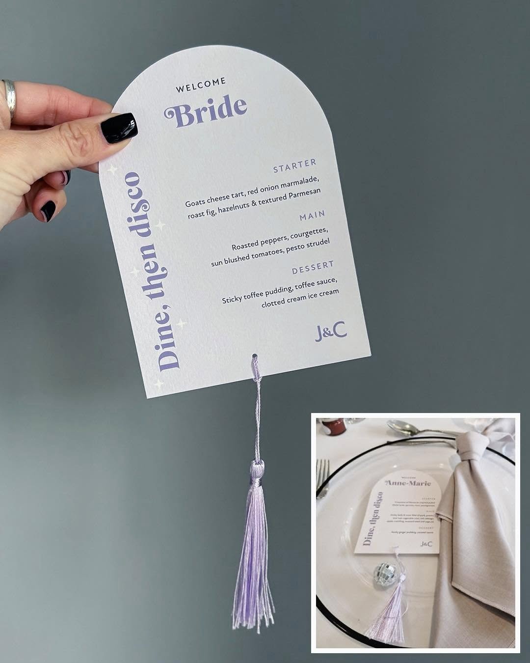 Personalised arch shaped wedding menu