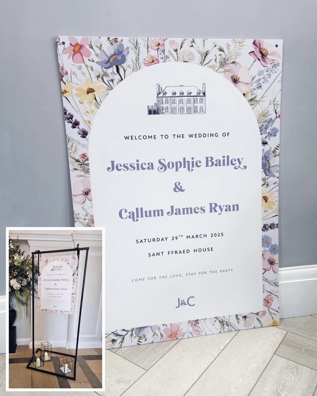 Pastel wildflower wedding welcome sign